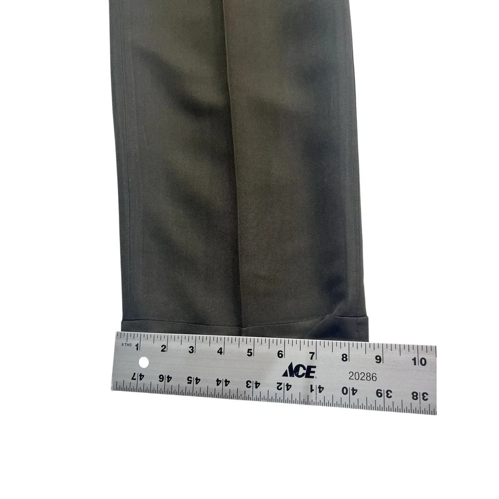 vtg 90s Perry Ellis 34x34 Olive Green Dress Pants Trousers Pleated Cuffed Mens